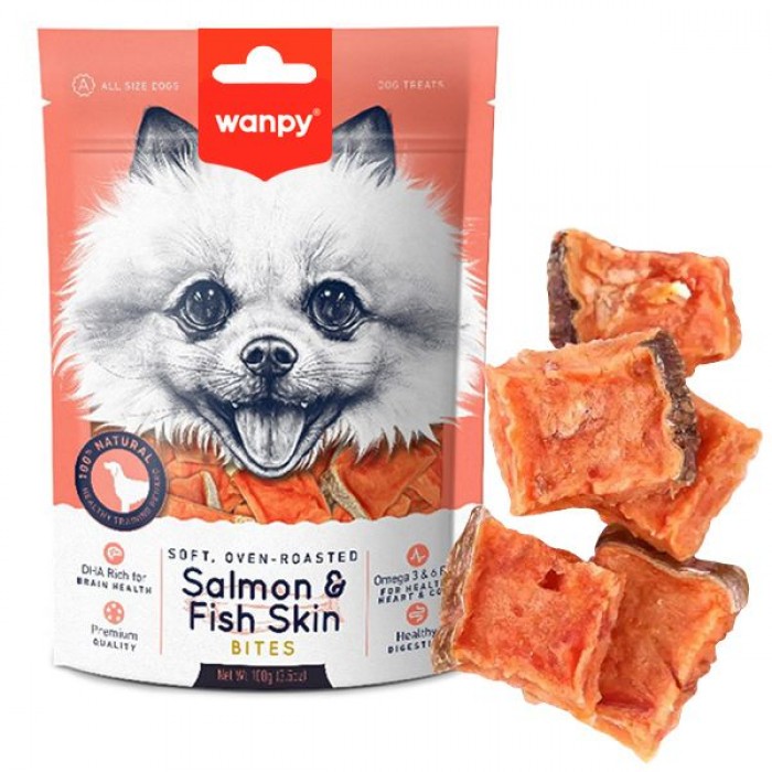 Wanpy Soft Salmon & Fish Skin Bites лакомство для собак с  лососем 100 г