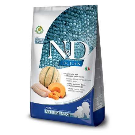Farmina N&D Grain Free Ocean Pumpkin сухий корм для цуценят середніх та великих порід з тріскою та динею​ 12 кг