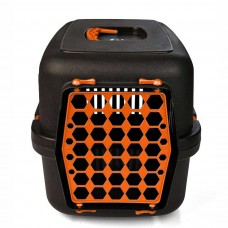 AGILITY Plast пластиковая переноска для кошек и собак до 12 кг (черно-оранжевая) 35х49х32,5 см