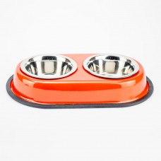 AGILITY двойная металлическая миска на подставке для кошек и собак (красная) 2x350 мл