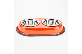 AGILITY двойная металлическая миска на подставке для кошек и собак (красная) 2x350 мл