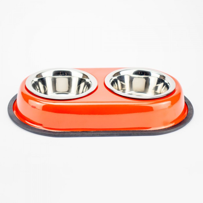 AGILITY двойная металлическая миска на подставке для кошек и собак (красная) 2x350 мл