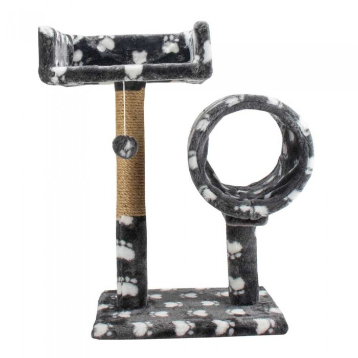 Пухнастики когтеточка для котов с диваном и туннелем (джут) серая с лапками 56×38 см