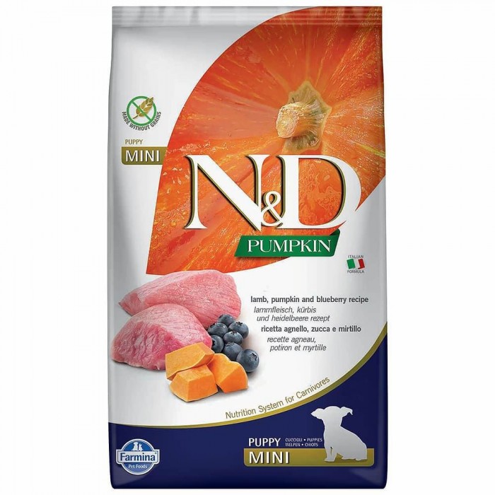 Farmina N&D беззерновой сухой корм для щенков мелких пород с ягнёнком, тыквой и черникой 7 кг