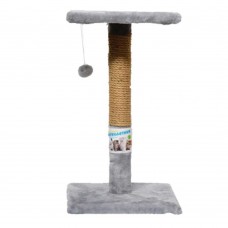 Пухнастики когтеточка для котов столбик с полкой (джут) серая 30×30×50 см
