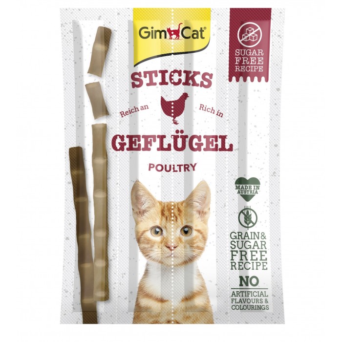 GimCat Sticks Poultry - лакомство для кошек, с домашней птицей 4шт.