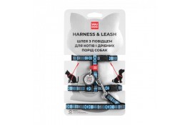 Collar WAUDOG Nylon шлея "Етно синій" з повідцем та QR паспортом для котів та собак XS