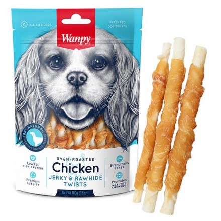 Wanpy Chicken Jerky & Rawhide Twists лакомство для собак с курицей 100 г