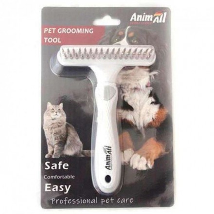 AnimAll Groom двухрядная расческа-грабли для животных (серая)