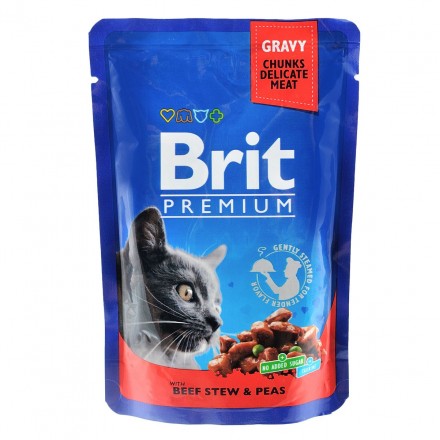 Brit Premium Cat pouch тушкована яловичина та горох 100г*24шт