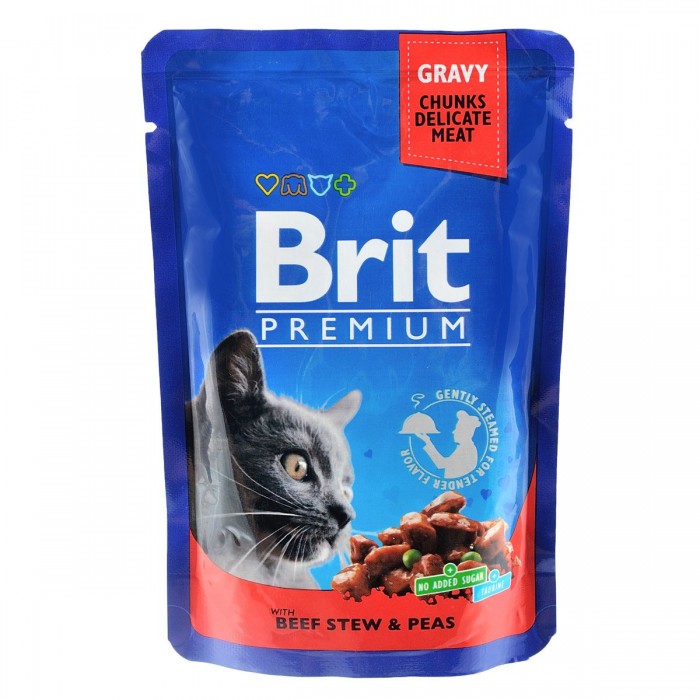 Brit Premium Cat pouch тушкована яловичина та горох 100г*24шт