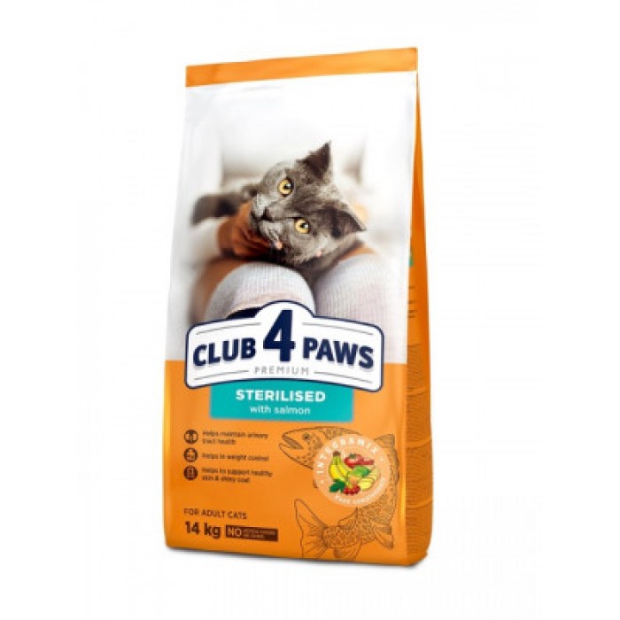 Club 4 Paws Premium Sterilised with Salmon сухий корм для котiв з лососем 14 кг