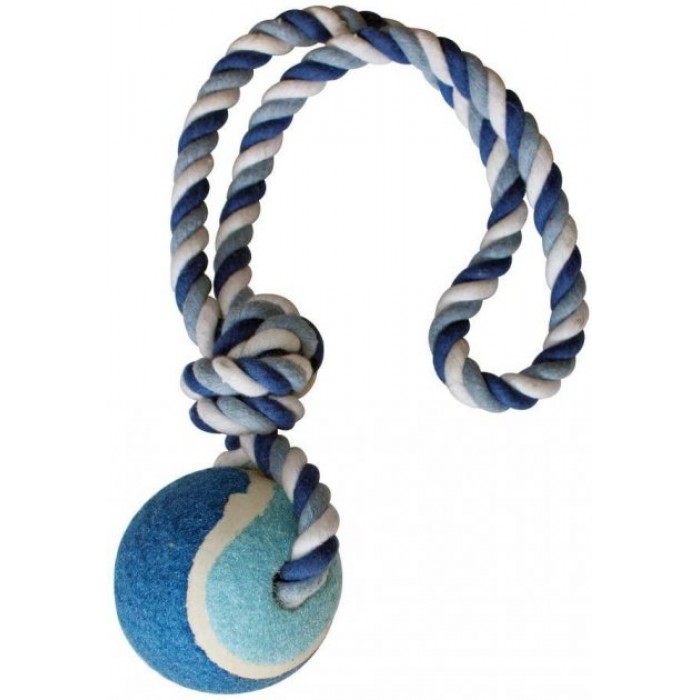 Croci игрушка для собак "Канат с петлей и мячиком" (голубой) 6х40 см