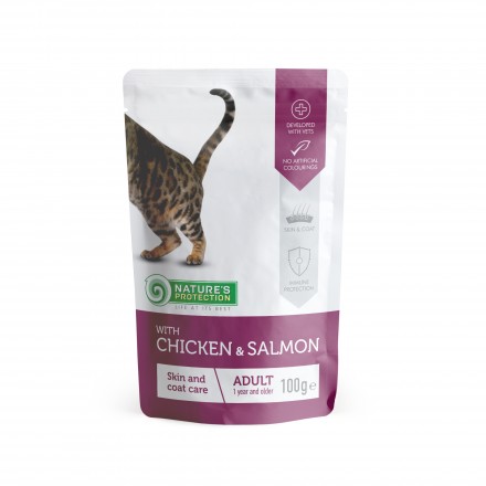 Nature's Protection Skin & Сoat care with Chicken and Salmon с курицей и лососем для кошек 100 г*12шт.