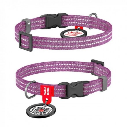 Collar WAUDOG Re-cotton светоотражающий ошейник с QR паспортом для котов и собак (фиолетовый) XS