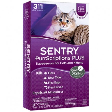 Sentry PurrScriptions Plus капли от блох, клещей и комаров для котов (1,4 мл)