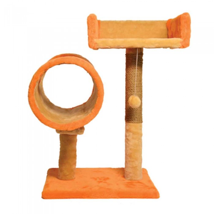 Пухнастики когтеточка для котов с диваном и туннелем (джут) рыжая 56×38 см