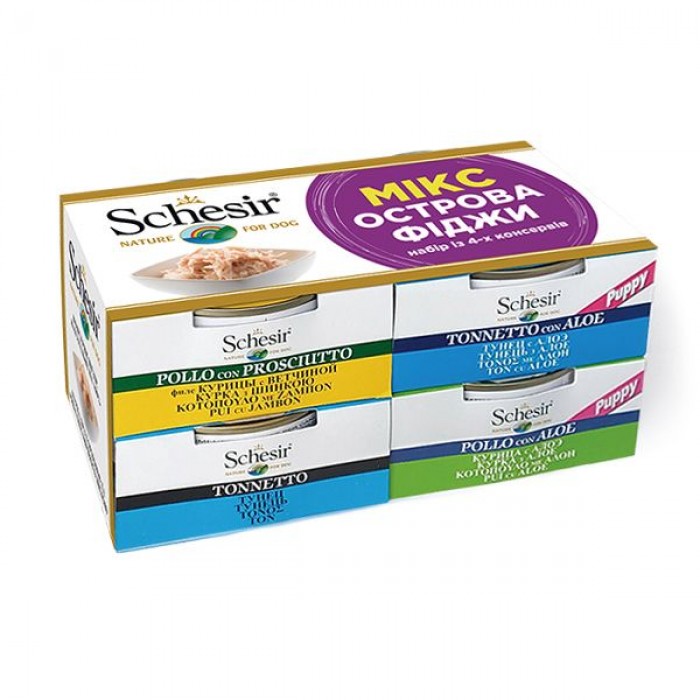 Schesir набір вологого корму для дорослих собак з куркою та тунцем в желе (4 шт.х 150 г)