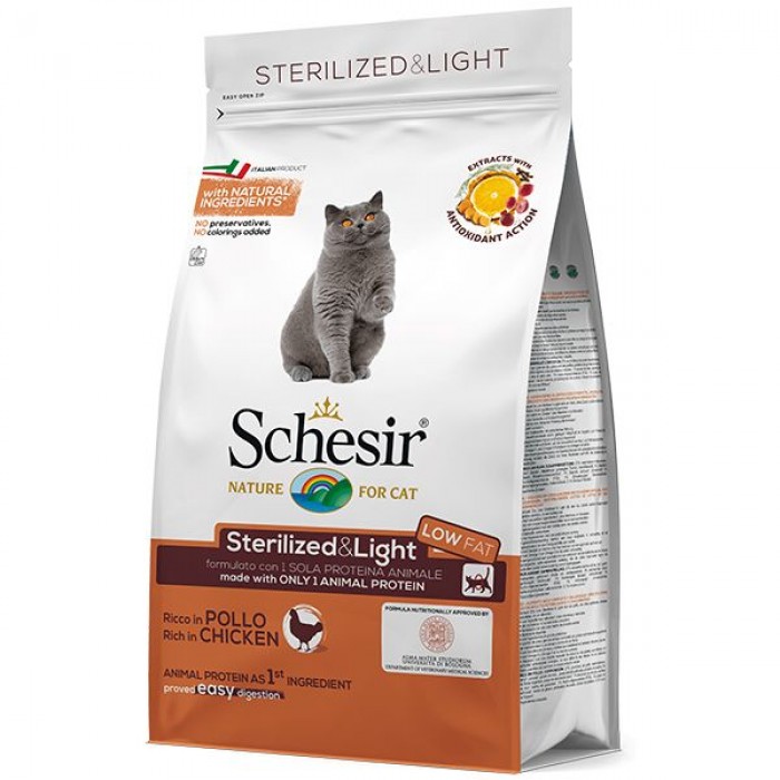 SCHESIR CAT STERILIZED & LIGHT сухий корм для кастрованих та стерилізованих котів з куркою 0,4 кг