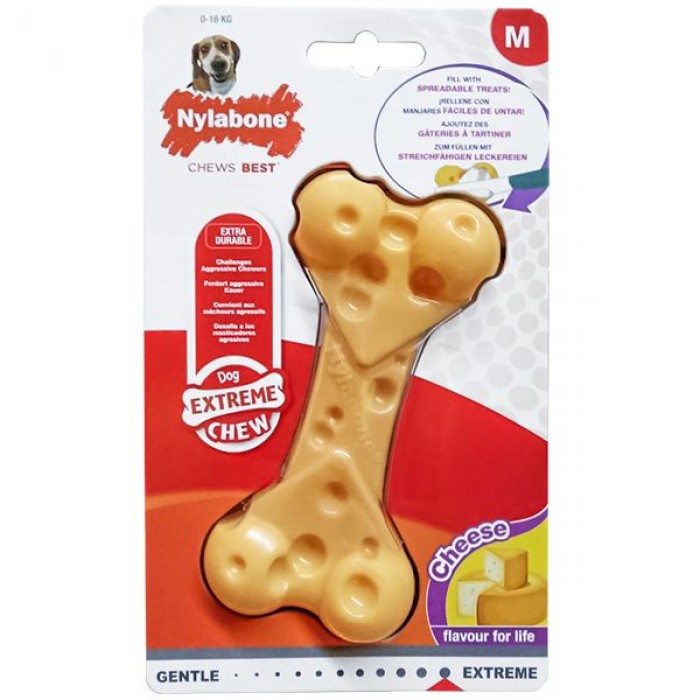 Nylabone Extreme Chew Cheese Bone игрушка кость для собак средних пород с ароматом сыра 12,5см