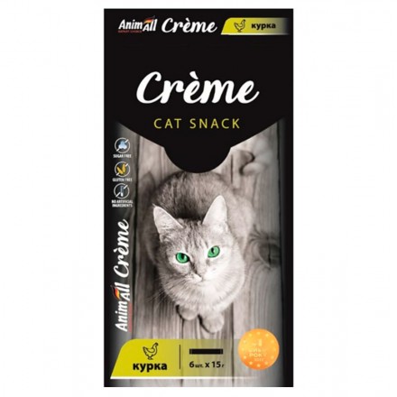 AnimAll Сreme лакомства со вкусом курицы для котов 6×15 г