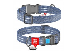 Collar WAUDOG Re-cotton светоотражающий ошейник с QR паспортом для собак (синий) S