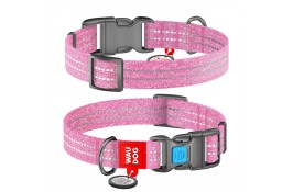 Collar WAUDOG Re-cotton светоотражающий ошейник с QR паспортом для собак (розовый) M