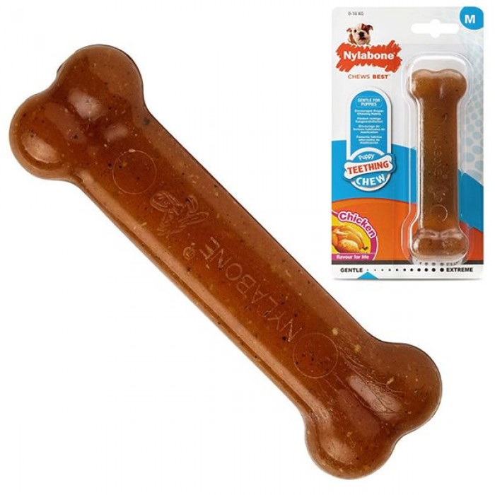 Nylabone Puppy Chew Bone іграшка кістка для цуценят середніх порід з ароматом курки 13,3см