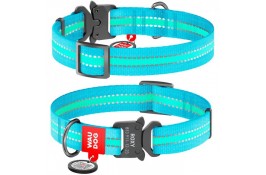 Collar WAUDOG Nylon светящийся/светоотражающий ошейник c QR паспортом и металлической фурнитурой для собак (голубой) S