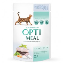 Optimeal Adult Cats влажный корм для котов с треской и овощами в желе 85 г