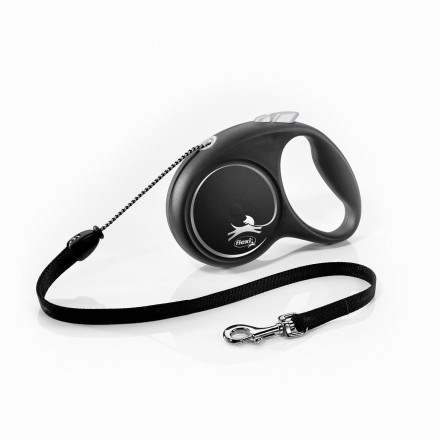 Flexi Black Design поводок-рулетка (трос) для собак средних пород черного цвета размер M: 5 м/20 кг