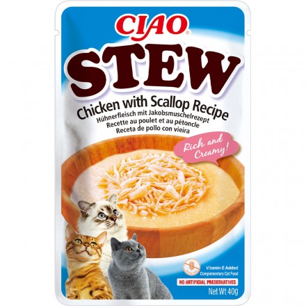 INABA CIAO Stew влажный корм для котов с тушеной курицей и гребешком 40 г
