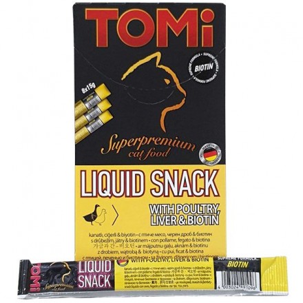 TOMI LIQUID SNACK POULTRY, LIVER & BIOTIN жидкое лакомство для кошек с птицей, печенью и биотином 15 г