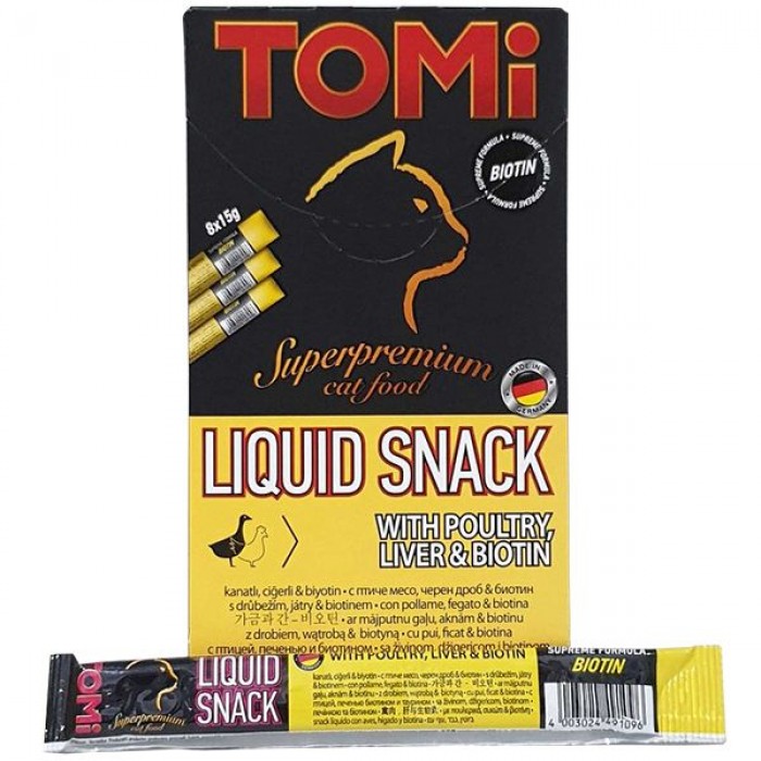 TOMI LIQUID SNACK POULTRY, LIVER & BIOTIN жидкое лакомство для кошек с птицей, печенью и биотином 15 г