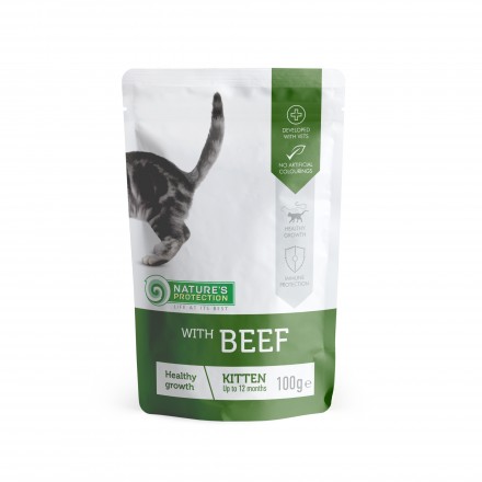 Nature's Protection Kitten Healthy Growth with Beef влажный корм с говядиной для котят 100 г*12шт