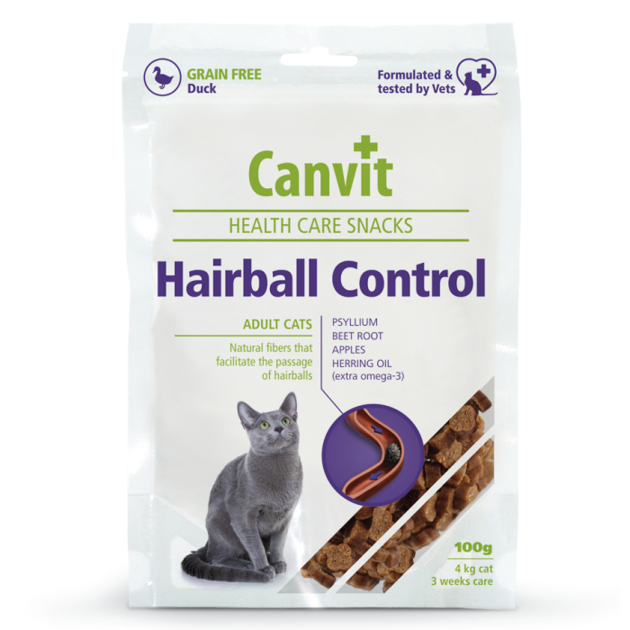 Canvit Hairball Control полувлажное лакомство с уткой и клетчаткой для кошек 100 г