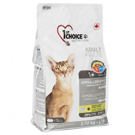 1st Choice Adult Hypoallergenic сухой гипоаллергенный корм для кошек с уткой и бататом 2,72 кг