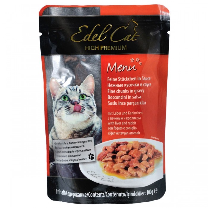 Edel Cat Шматочки з печінкою і кроликом у соусі для котів, пауч 100g