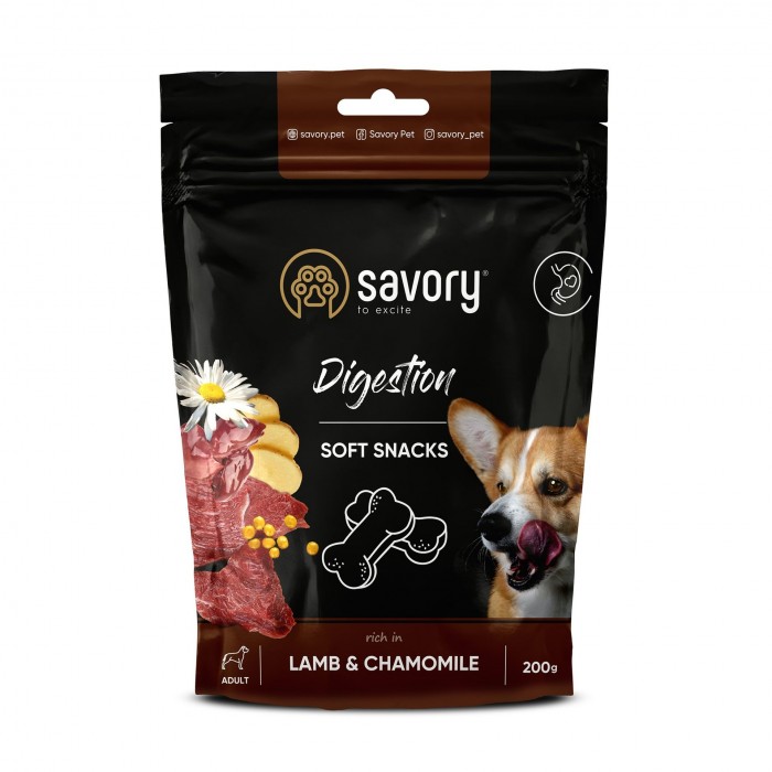 Savory Dog Digestion Soft Snack з ягням і ромашкою для собак 200г
