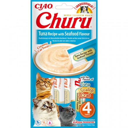 INABA Churu для кошек сливочный мусс с тунцом и морепродуктами 4 шт*14 г
