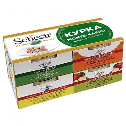 Schesir набір вологого корму для дорослих собак з куркою в желе (4 шт.х 150 г)