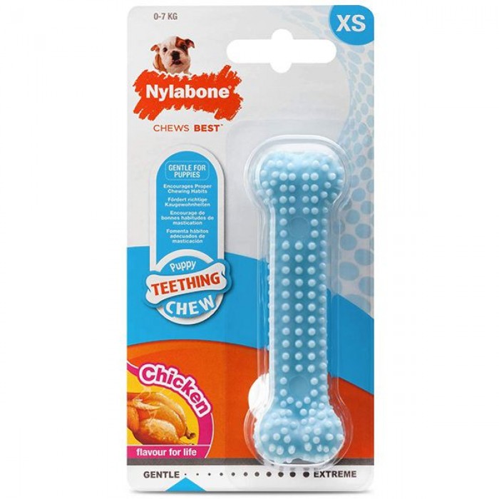 Nylabone Puppy Chew Dental Bone для цуценят міні порід з ароматом курки (блакитна) 9,5см