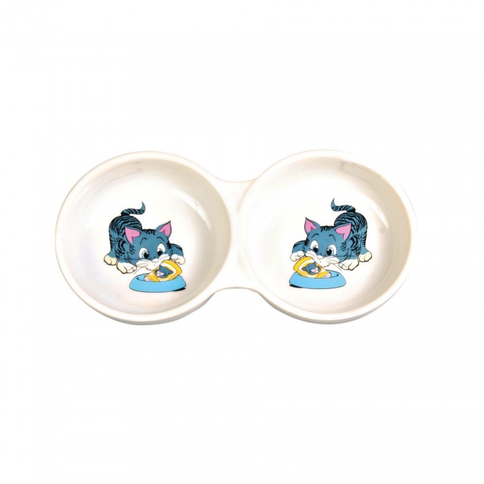 Trixie керамическая миска для котов двойная 0,15 л/11 см