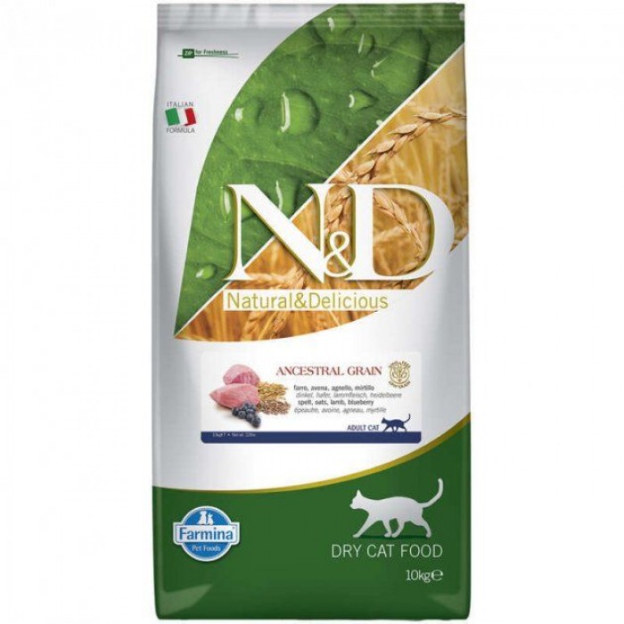 Farmina N&D низькозерновий сухий корм для дорослих котів з ягням та чорницею 0,3 кг