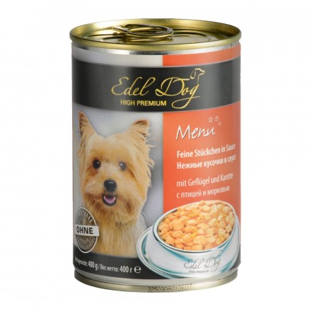 Edel Dog Шматочки з птицею й морквою в соусі для собак​ 400g