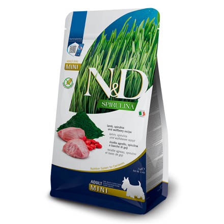 Farmina N&D Spirulina Dog Adult Mini Lamb & Wolfberry сухий корм для собак малих порід з ягням, спіруліною та ягодами годжі 2 кг