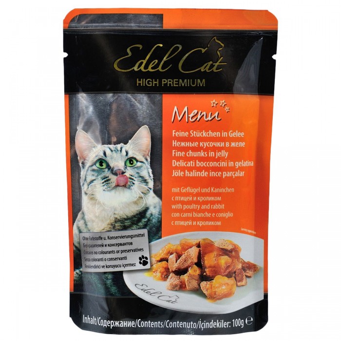 Edel Cat Шматочки з птицею і кроликом у желе для котів, пауч 100g
