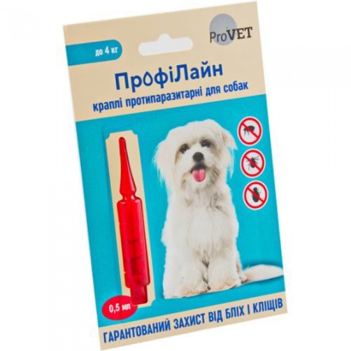 ProVet ПрофиЛайн противопаразитарные капли для собак до 4кг от блох и клещей (1 пипетка 0,5мл)