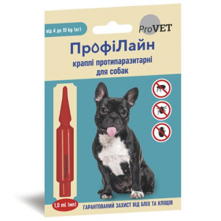ProVet ПрофиЛайн противопаразитарные капли для собак от 4 до 10кг от блох и клещей (1 пипетка 1,0мл)