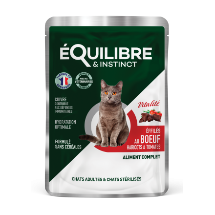 Equilibre & Instinct влажный корм для стерилизованных кошек с говядиной, фасолью и томатами в соусе 85г*12 шт